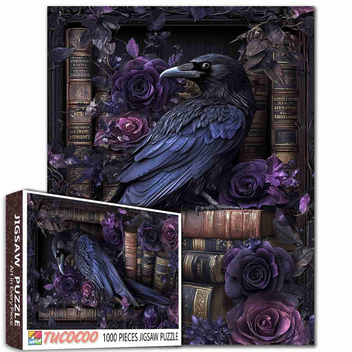 Raven Purple Roses Books Jigsaw Puzzle
