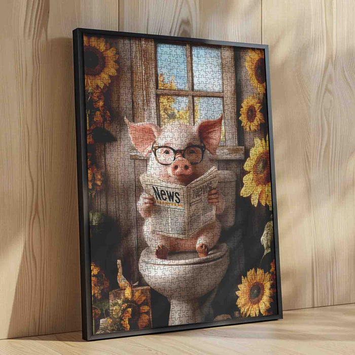 Reading Pig Funny Bathroom Jigsaw Puzzle