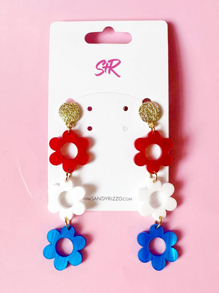 Red, White, and Blue Acrylic Flower Dangles