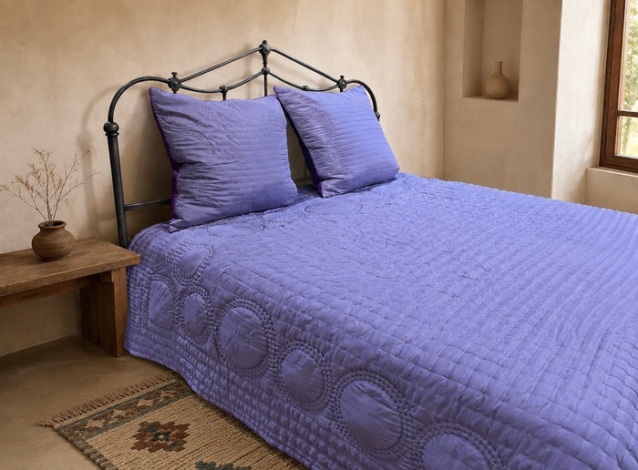 Reversible Dusty Lavender/Amethyst silk quilted queen coverlet from Vietnam