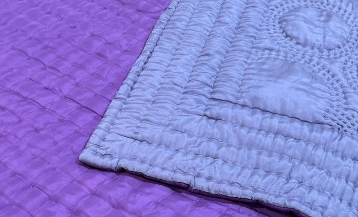 Reversible Dusty Lavender/Amethyst silk quilted queen coverlet from Vietnam