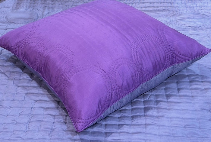 Reversible Dusty Lavender/Amethyst silk quilted queen coverlet from Vietnam
