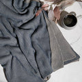 Ribbed Organic Cotton Throw Blanket Blue