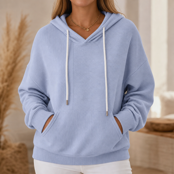 Ribelle – Powder Blue Ribbed Knit Pullover Hoodie