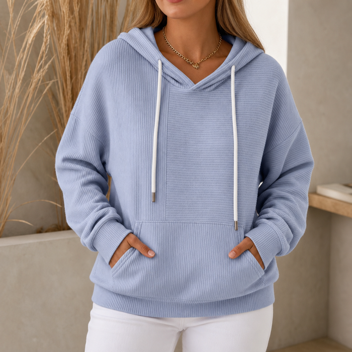 Ribelle – Powder Blue Ribbed Knit Pullover Hoodie