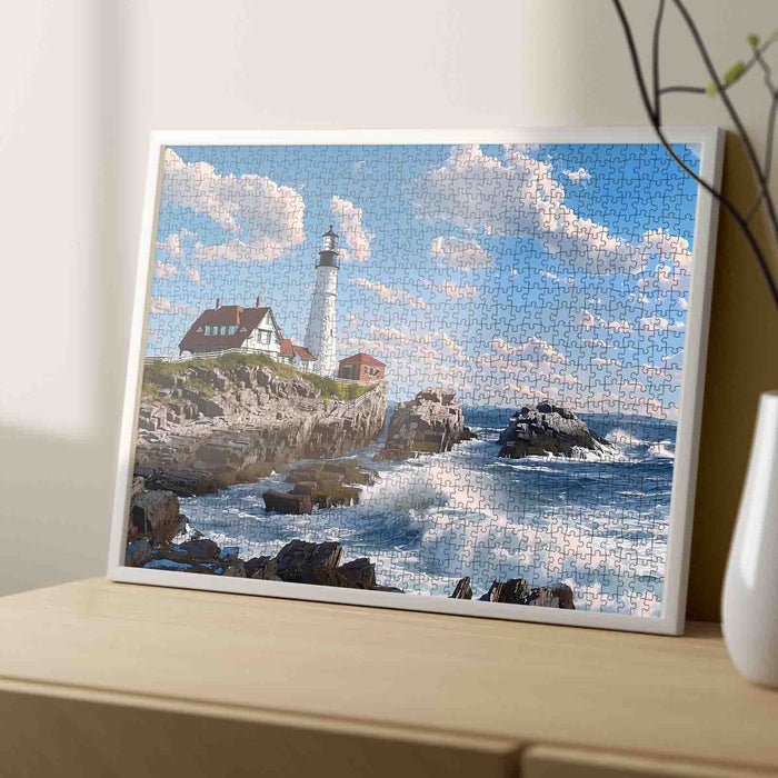 Rocky Coast Lighthouse View Jigsaw Puzzle