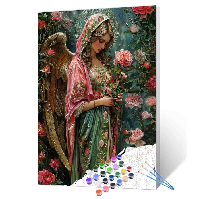 Rose-Clad Angel in Prayer Paint by Numbers