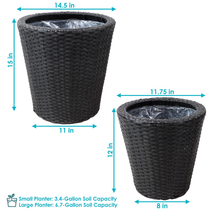 Round Polyrattan Indoor Planters - Black