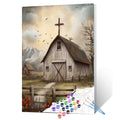 Rustic Barn with Cross paint by numbers