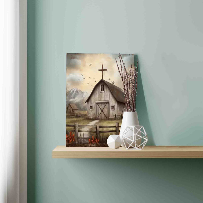 Rustic Barn with Cross paint by numbers