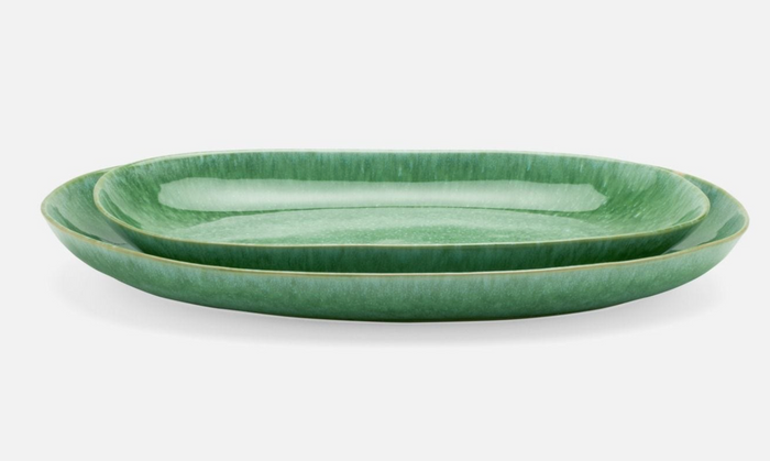 S/2 Eloise Serving Trays, Emerald Glaze