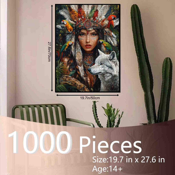 Sacred Feathers White Wolf Spirit Jigsaw Puzzle