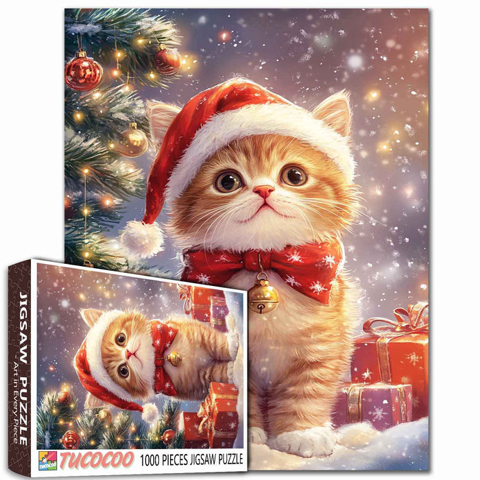 Santa Kitten by Christmas Tree Jigsaw Puzzle