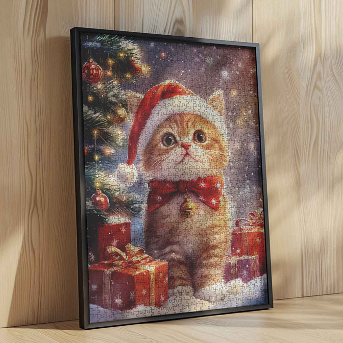 Santa Kitten by Christmas Tree Jigsaw Puzzle