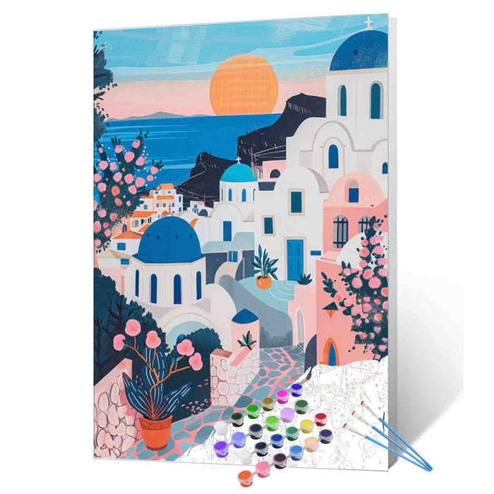 Santorini Sunset Streets paint by numbers