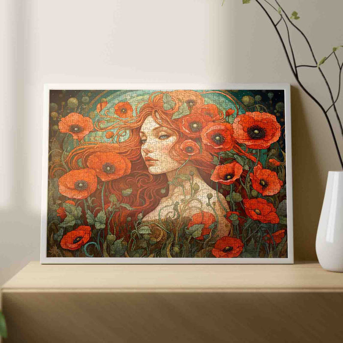 Scarlet Muse in Poppy Fields Jigsaw Puzzle