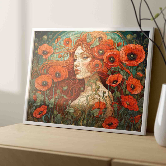 Scarlet Muse in Poppy Fields Jigsaw Puzzle