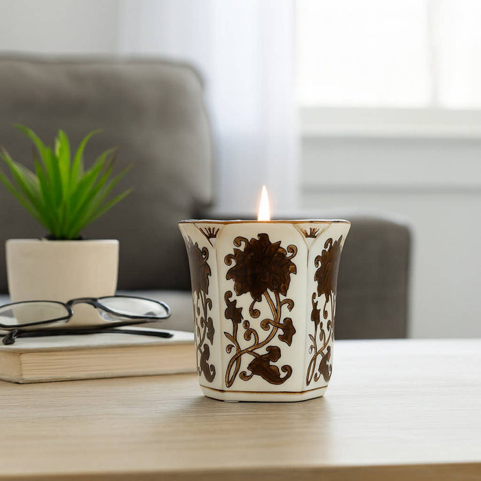 Scented Candle - Lavender Verbena Brown Ceramic Fluted, 6 Oz