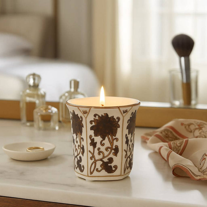 Scented Candle - Lavender Verbena Brown Ceramic Fluted, 6 Oz