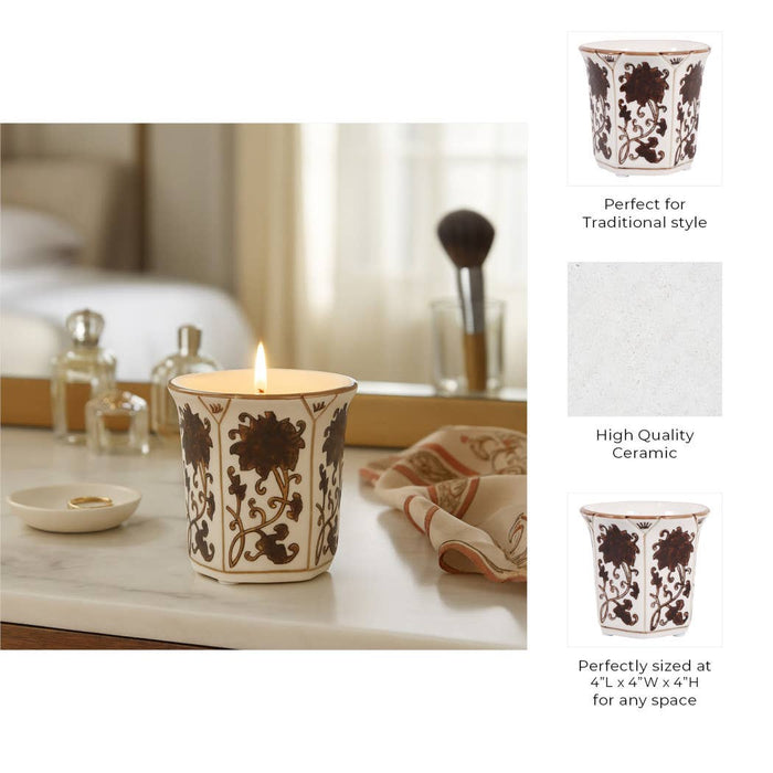 Scented Candle - Lavender Verbena Brown Ceramic Fluted, 6 Oz