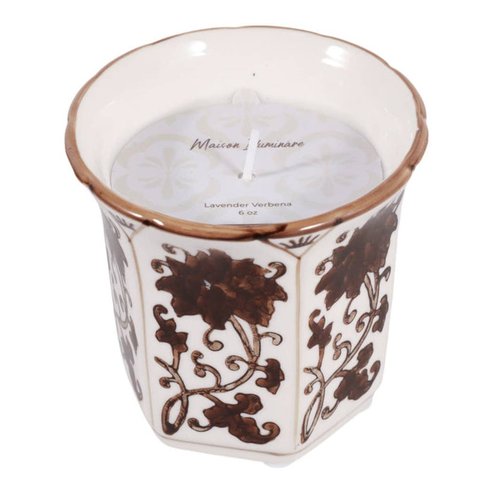 Scented Candle - Lavender Verbena Brown Ceramic Fluted, 6 Oz