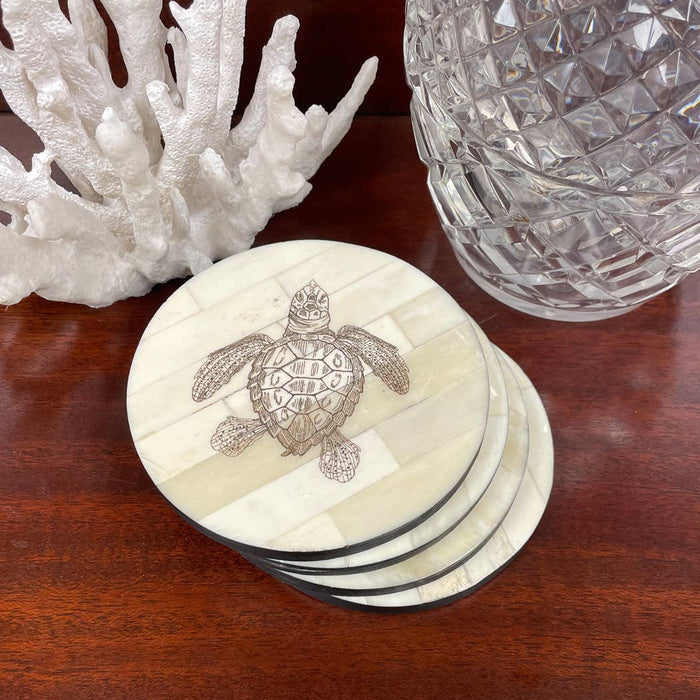 Sea Life Scrimshaw Bone Coasters (Set of 4) | Barware