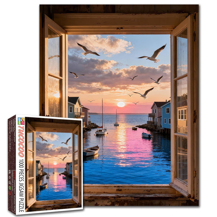 Seaside Sunset Window View Jigsaw Puzzle