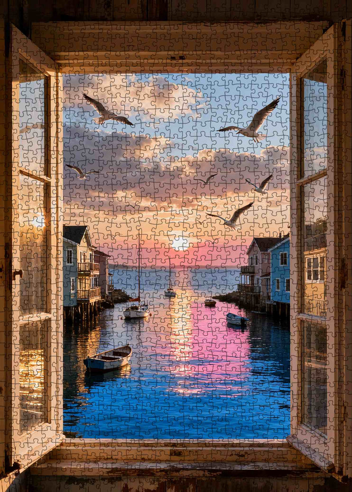 Seaside Sunset Window View Jigsaw Puzzle