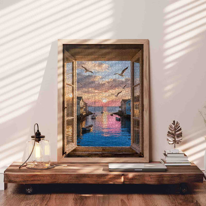 Seaside Sunset Window View Jigsaw Puzzle