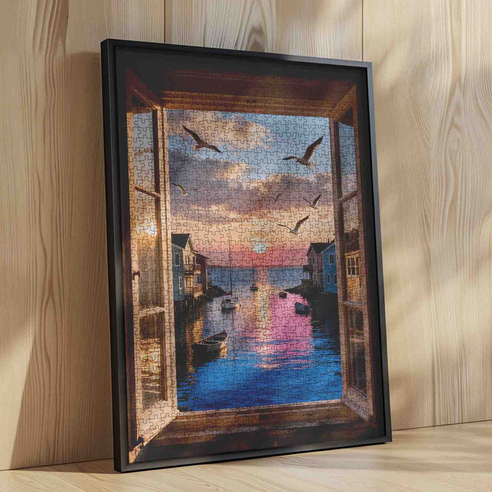 Seaside Sunset Window View Jigsaw Puzzle