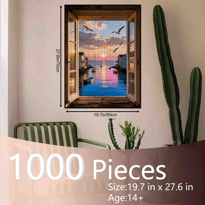 Seaside Sunset Window View Jigsaw Puzzle