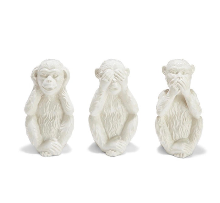 Set of 3Hear No Evil, See No Evil, Speak No Evil Monkeys - Ceramic