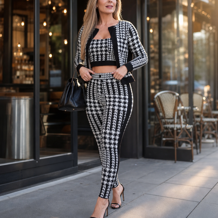 Settella – Houndstooth Three-Piece Sweater Set
