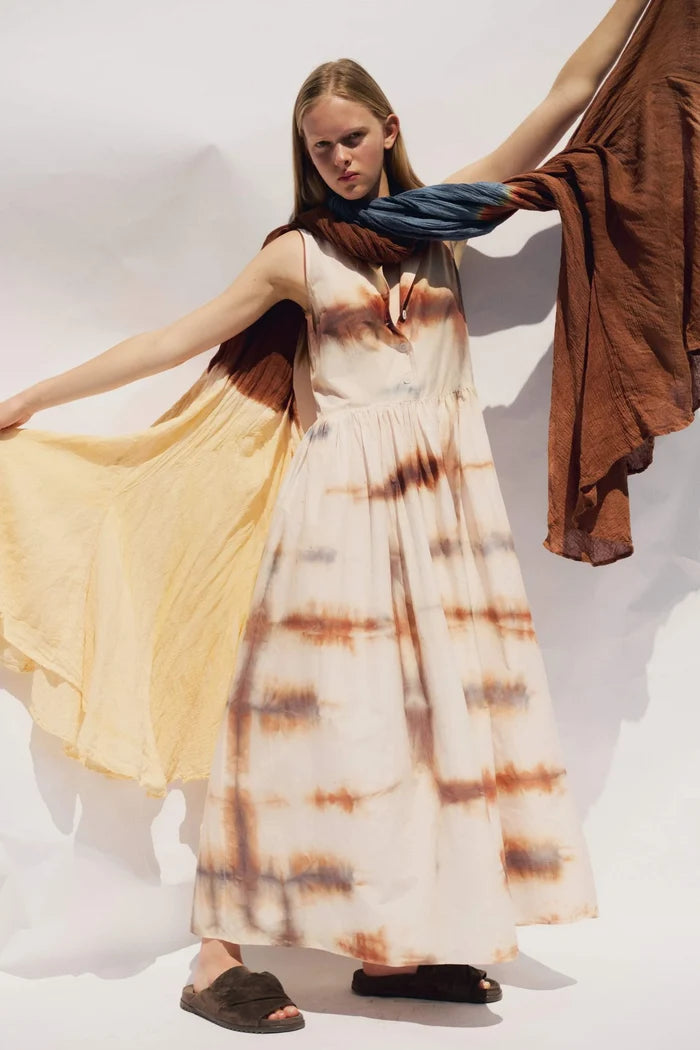 Silk Cotton Tank Maxi Dress - Sand Check