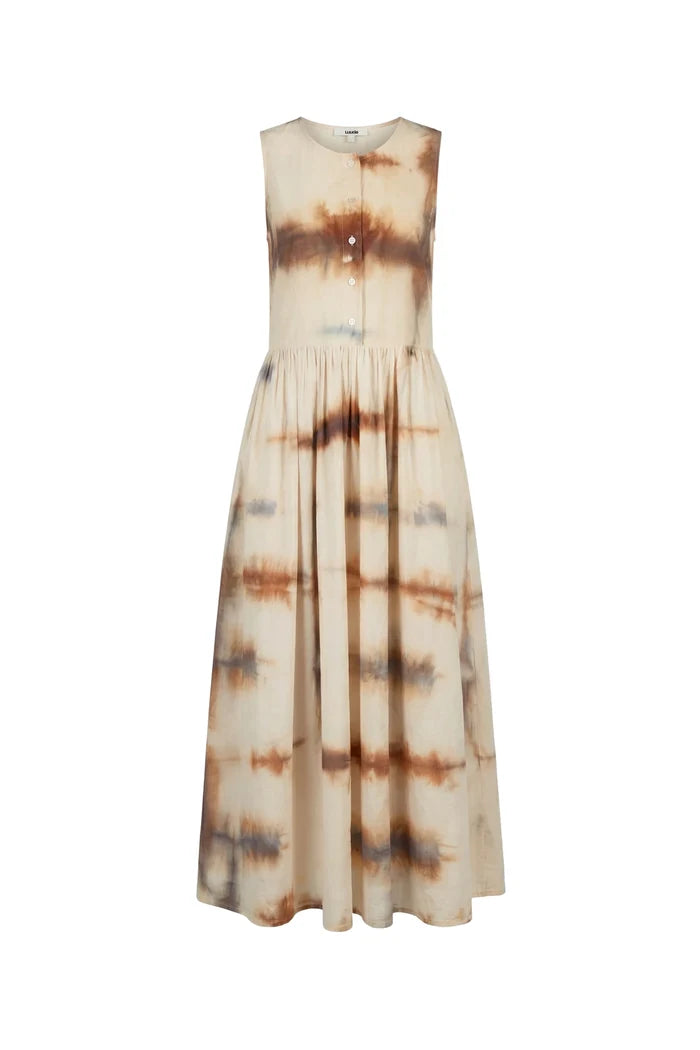 Silk Cotton Tank Maxi Dress - Sand Check
