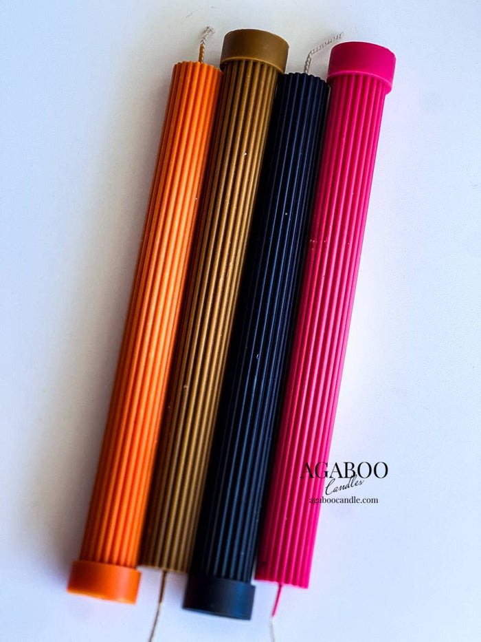 Single Elegant High Ribbed Pillar Candle - Black