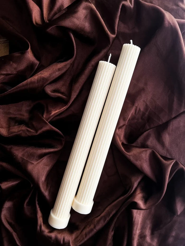 Single Elegant High Ribbed Pillar Candle - Black