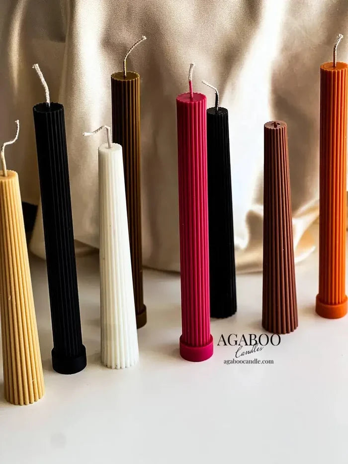Single Elegant High Ribbed Pillar Candle - Cream