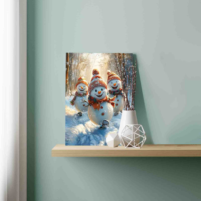 Skating Snowman Trio in Winter Forest Paint by Numbers