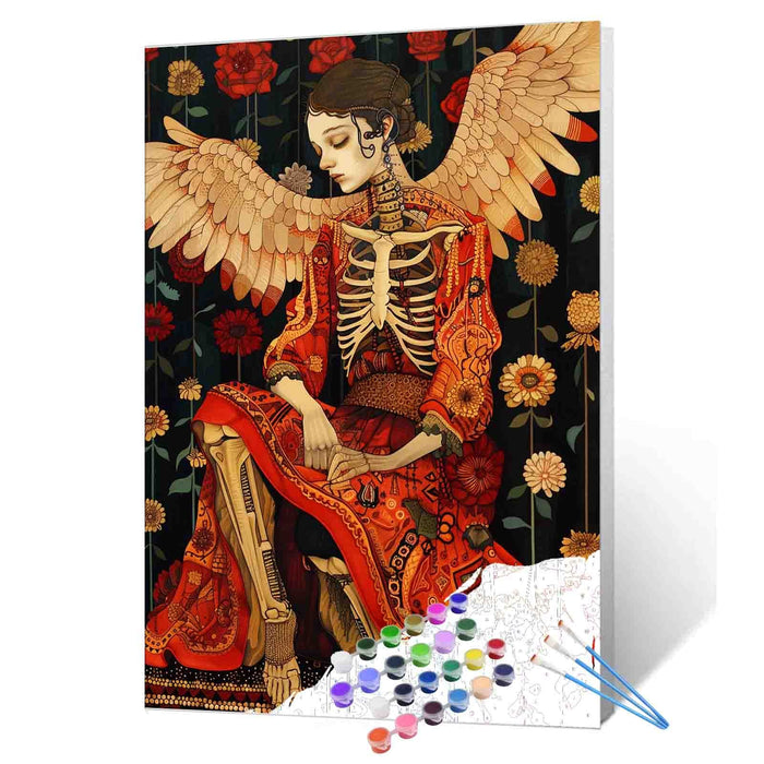 Skeleton Angel in Red Robe Paint by Numbers