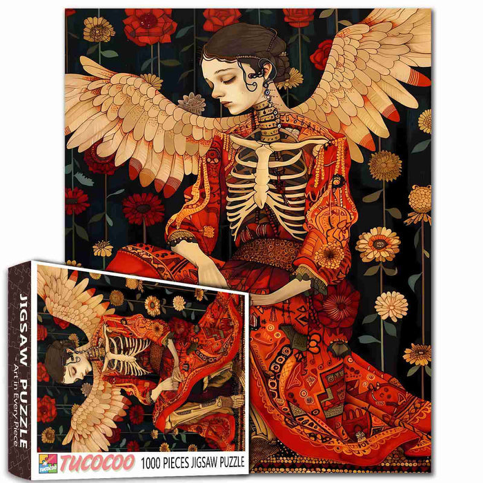 Skeleton Angel with Floral Robe Jigsaw Puzzle