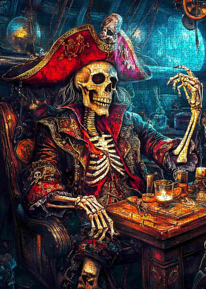 Skeleton Pirate Captain Treasure Cabin Jigsaw Puzzle