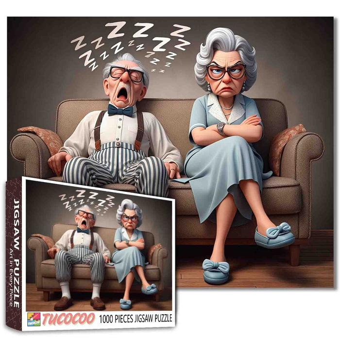 Sleepy Grandpa and Grumpy Grandma Jigsaw Puzzle