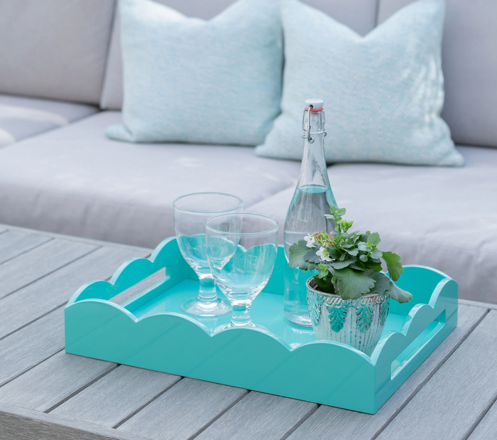 Small Scalloped Serving Tray, Turquoise