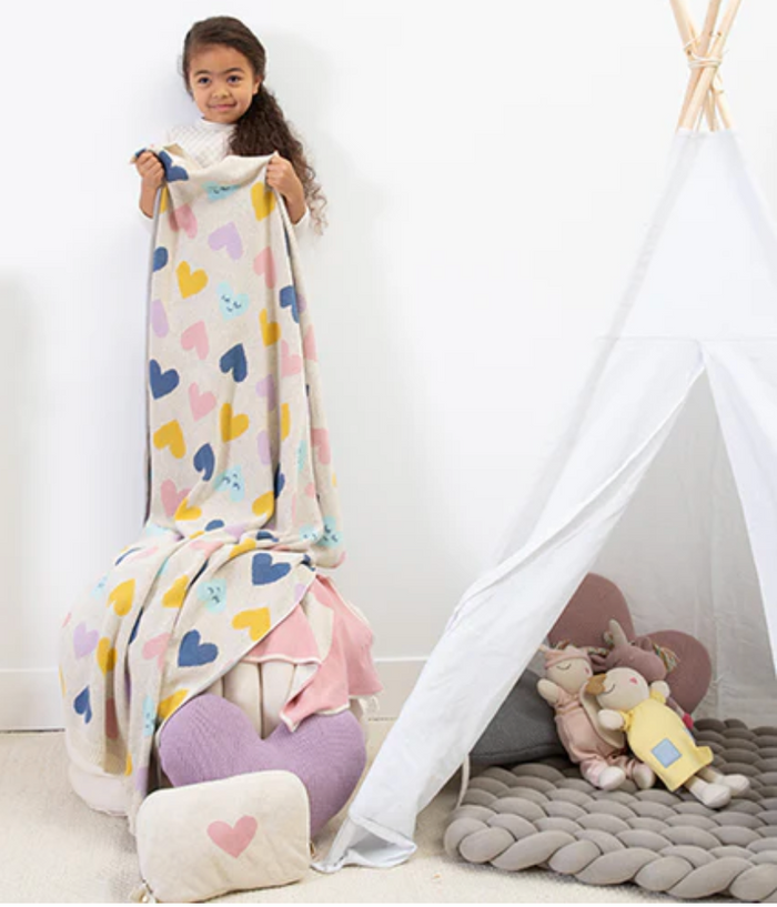 Smiley Hearts Organic Cotton Baby Blanket and Burp Cloth Set