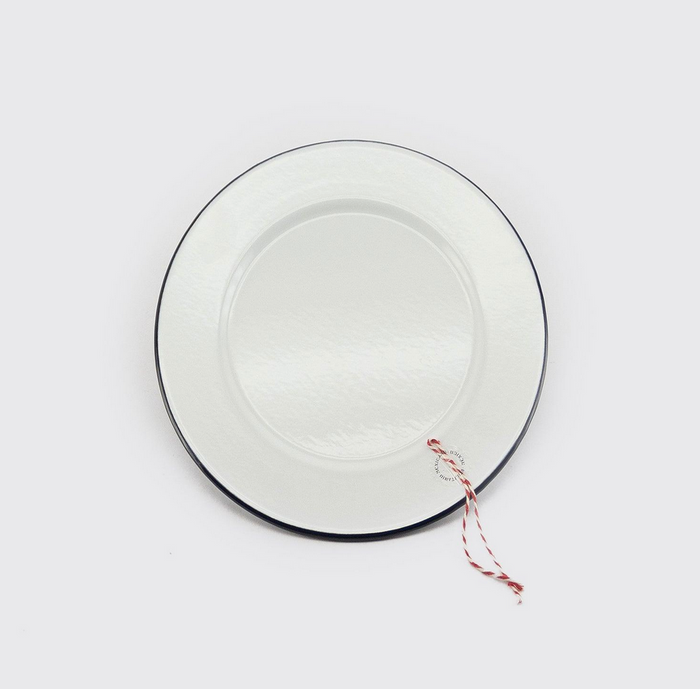 Snow White Dinner Plate, Enamelware