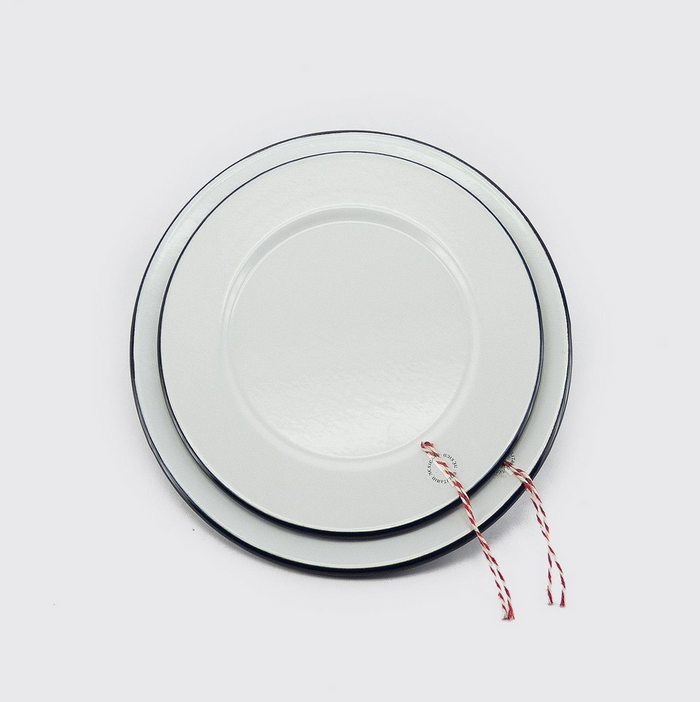 Snow White Dinner Plate, Enamelware