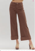 Solid mid-rise ankle length pants-brown