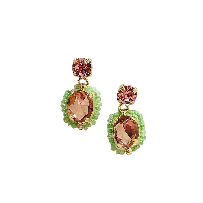 Solstice Gem Earring - Green + Peach
