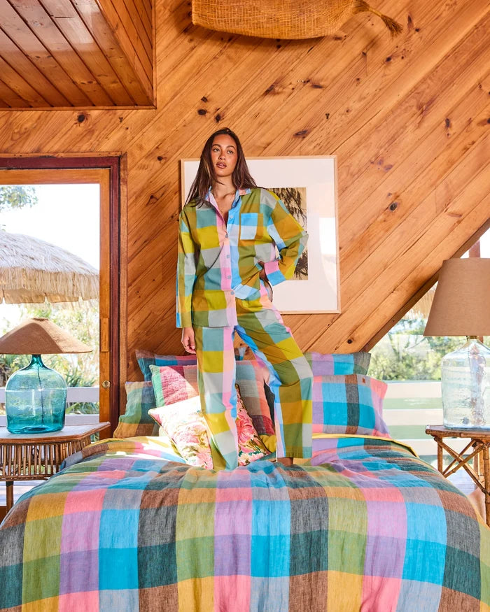 Sorbet Tartan Linen Quilt Cover